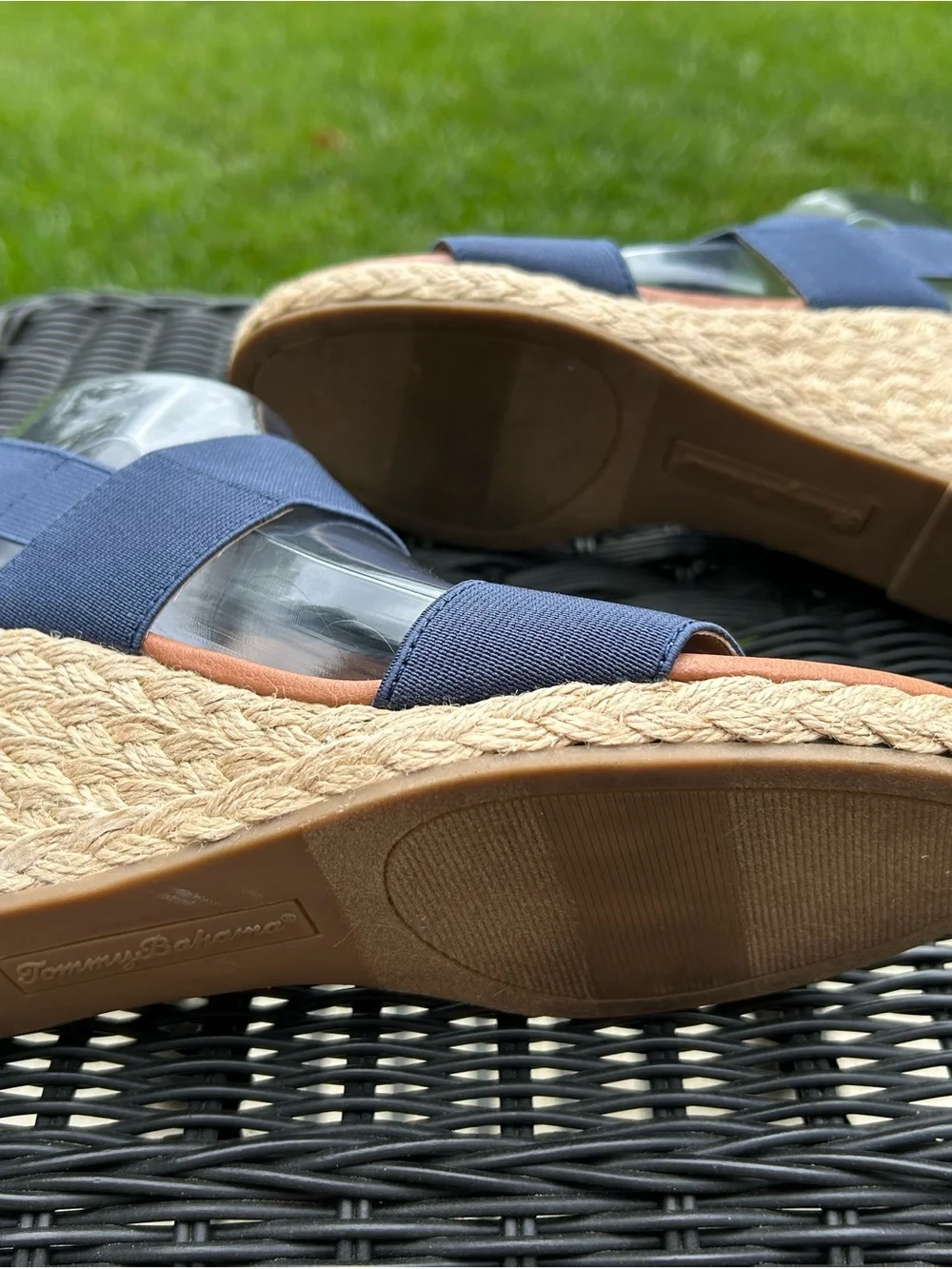 Tommy Bahama Navy Elastic Strap Espadrille Wedge Sandals